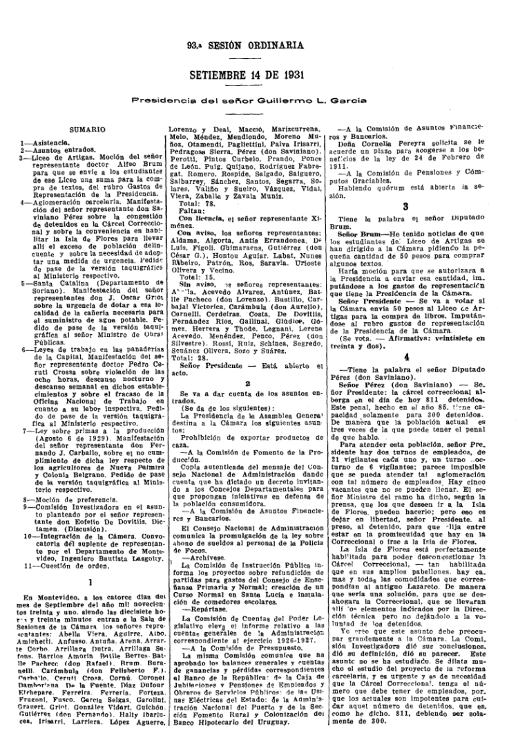 DIARIO DE SESIONES DE LA CAMARA DE REPRESENTANTES del 14/09/1931